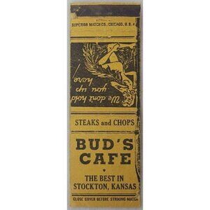 Vintage 1940s Front Strike Matchbook Cover Buds Cafe Stockton KS Kansas Pinup